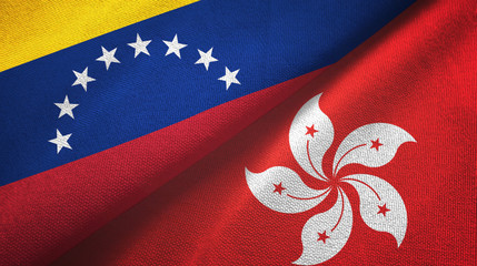 Venezuela and Hong Kong two flags textile cloth, fabric texture