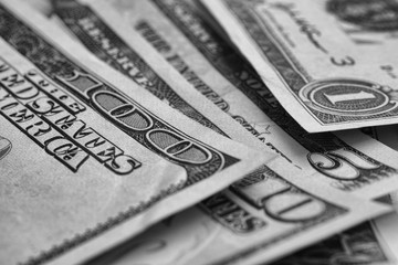 United States Dollars. Black and White.