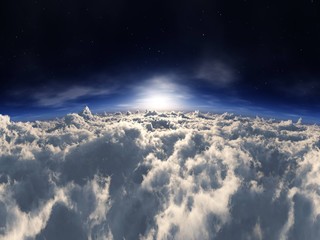 Fototapeta na wymiar Clouds view from above, sunrise among the clouds, 3D rendering