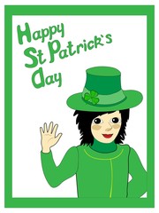 happy St. Patrick's Day. a nice guy, a girl in a traditional green suit. the child is Irish. children's poster, postcard, cover, sticker. color illustration