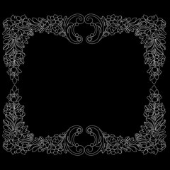 Vintage border frame engraving with retro ornament pattern in antique baroque style decorative design. Vector.	