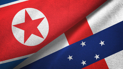 North Korea and Netherlands Antilles two flags textile cloth, fabric texture