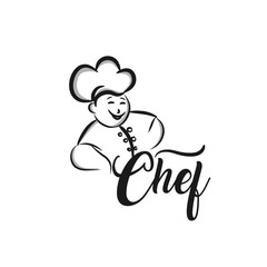 Chef logo. Lettering Hand lettering with a cap chef. Symbol icon logo design.