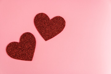 valentines day background with two hearts on color background