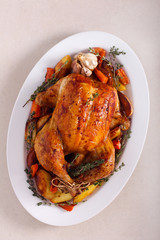 Roast whole chicken with roast vegetables