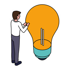 businessman with light bulb on white background