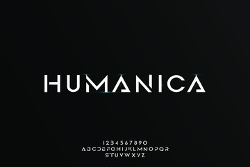 Humanica, an Abstract technology futuristic alphabet font. digital space typography vector illustration design - obrazy, fototapety, plakaty