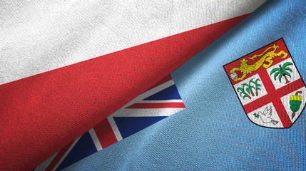Poland and Fiji two flags textile cloth, fabric texture