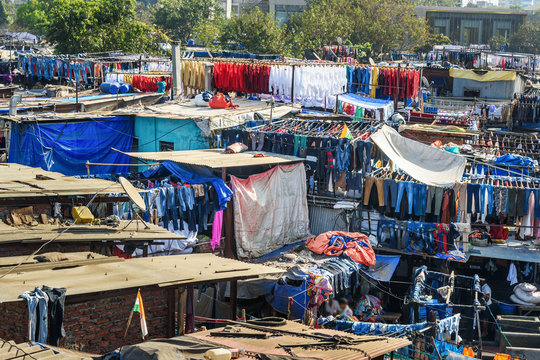View of Dhobi Ghat is outdoor laundry in Mumbai. India