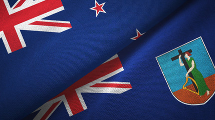 New Zealand and Montserrat two flags textile cloth, fabric texture
