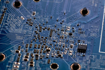 printed circuit Board with chips and radio components electronics