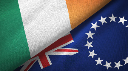 Ireland and Cook Islands two flags textile cloth, fabric texture