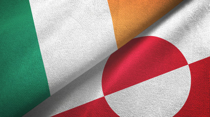 Ireland and Greenland two flags textile cloth, fabric texture