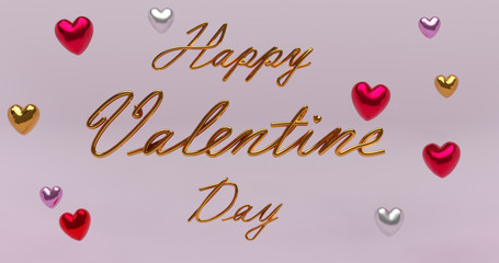 3d render. Happy Valentine day alphabet. Valentine's day concept design. pink background.