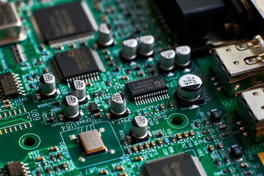 printed circuit Board with chips and radio components electronics