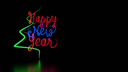3D rendering., Happy new year text neon sign on black background.