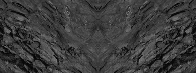 Black grunge background. Abstract stone background. Beautiful mountain texture pattern. Stone grunge banner. Dark gray rock backdrop.