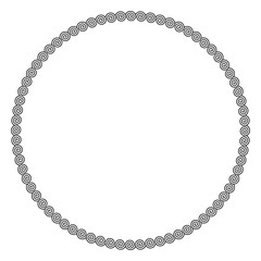 Circle frame made by linear spirals. Connected spirals forming a decorative motif and pattern, constructed from repeated lines. Monochromatic illustration on white background. Vector. - obrazy, fototapety, plakaty