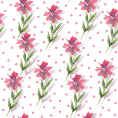 Seamless pattern of watercolor spring pink flowers on a white background. Use for invitations, birthdays, menus