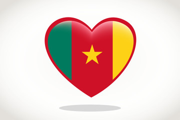 Cameroon Flag in Heart Shape. Heart 3d Flag of Cameroon, Cameroon flag template design.