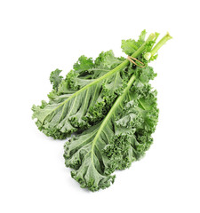 Fresh green kale leaves isolated on white
