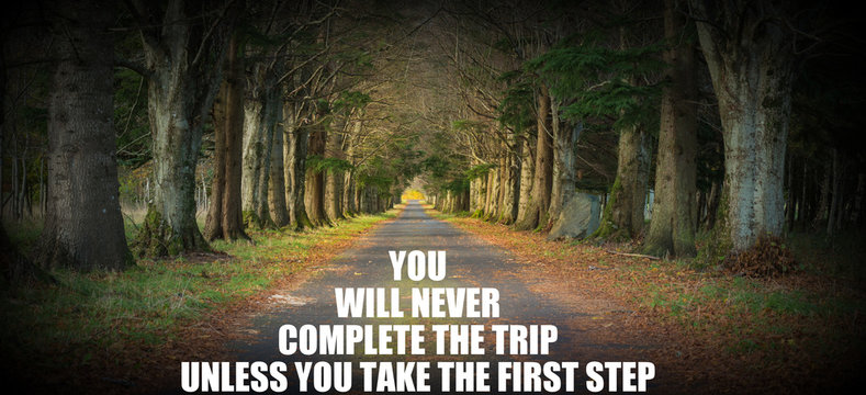 Inspirational Quote - You Will Never Complete The Trip Unless You Take The First Step