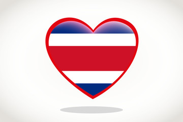 Costa Rica Flag in Heart Shape. Heart 3d Flag of Costa Rica, Costa Rica flag template design.