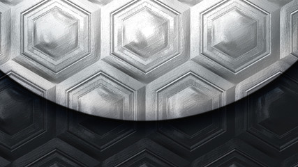 silver and black abstract background with 3D metallic hexagons for graphic design templates, backdrops, web, presentation and banner. 