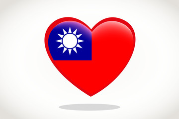 Taiwan Flag in Heart Shape. Heart 3d Flag of Taiwan, Taiwan flag template design.