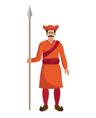 Indian hindu maratha traditional soldier, warrior standing with spear vector