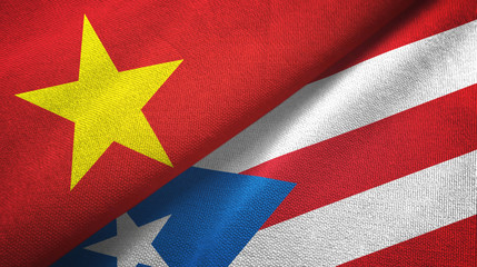 Fototapeta premium Vietnam and Puerto Rico two flags textile cloth, fabric texture