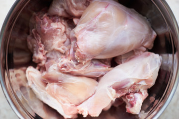 Fresh chopped rabbit meat in a bowl