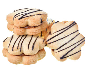 Cookies sandwich with chocolate and custard isolated