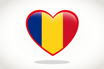 Romania Flag in Heart Shape. Heart 3d Flag of Romania, Romania flag template design.