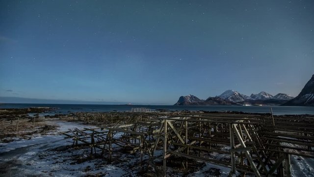 Timelapse d'aurore bor&eacute;ale dans les &Icirc;les Lofoten, Norv&egrave;ge  