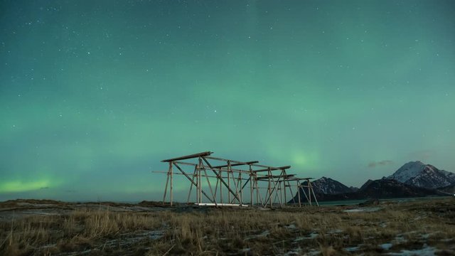 Timelapse d'aurore bor&eacute;ale dans les &Icirc;les Lofoten, Norv&egrave;ge  