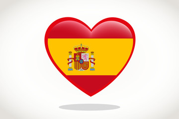 Spain Flag in Heart Shape. Heart 3d Flag of Spain, Spain flag template design.