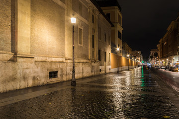 Wall of the Vatican in Rome, Italy at a rainy evening