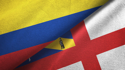 Colombia and Herm two flags textile cloth, fabric texture