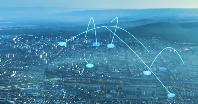 conceptual representation of the development of the Internet and iot the connection between the points of the wireless network for the interaction of people and business - Powered by Adobe