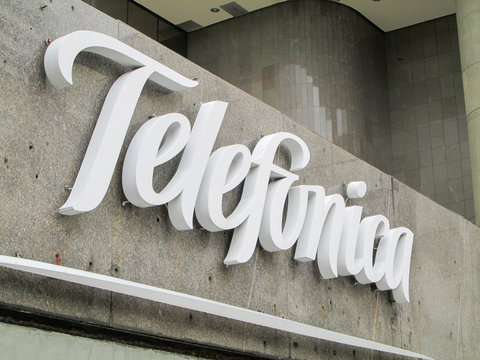 Telecommunications Company logo, Telefonica on August 3, 2019 in Caracas, Venezuela.