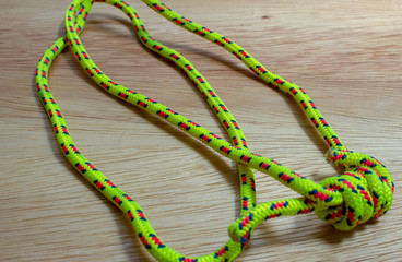 String loop, or cordelette, made of 6mm nylon cord used as backup during abseil and rappel