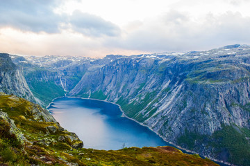 Naklejka na ściany i meble Hiking Trip to Trolltunga, Norway.