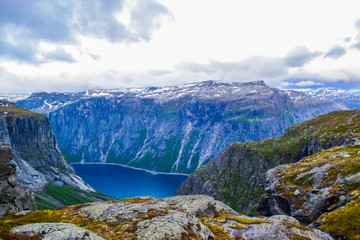 Naklejka na ściany i meble Hiking Trip to Trolltunga, Norway.