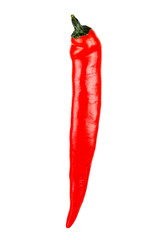 Whole red pod of hot chili pepper isolated on a white background