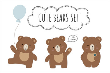 Set of illustrations of cute cartoon bears