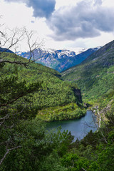 Fototapeta na wymiar Lake Vetlavatnet landscape from the road to theTrolltunga, Norway.