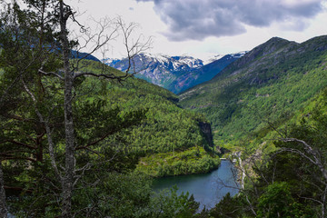 Lake Vetlavatnet landscape from the road to theTrolltunga, Norway.