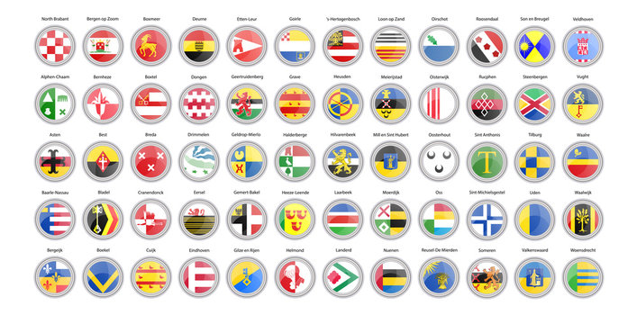 Set of vector icons. Municipalities of Netherlands flags (North Brabant province). Vector.