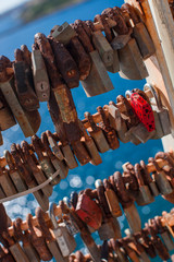 old rusty locks on a pier in Valetta, Malta - 314745994